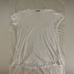Michael Lauren White/Ivory Distressed Tee Shirt Size M Short Sleeve Lightweight